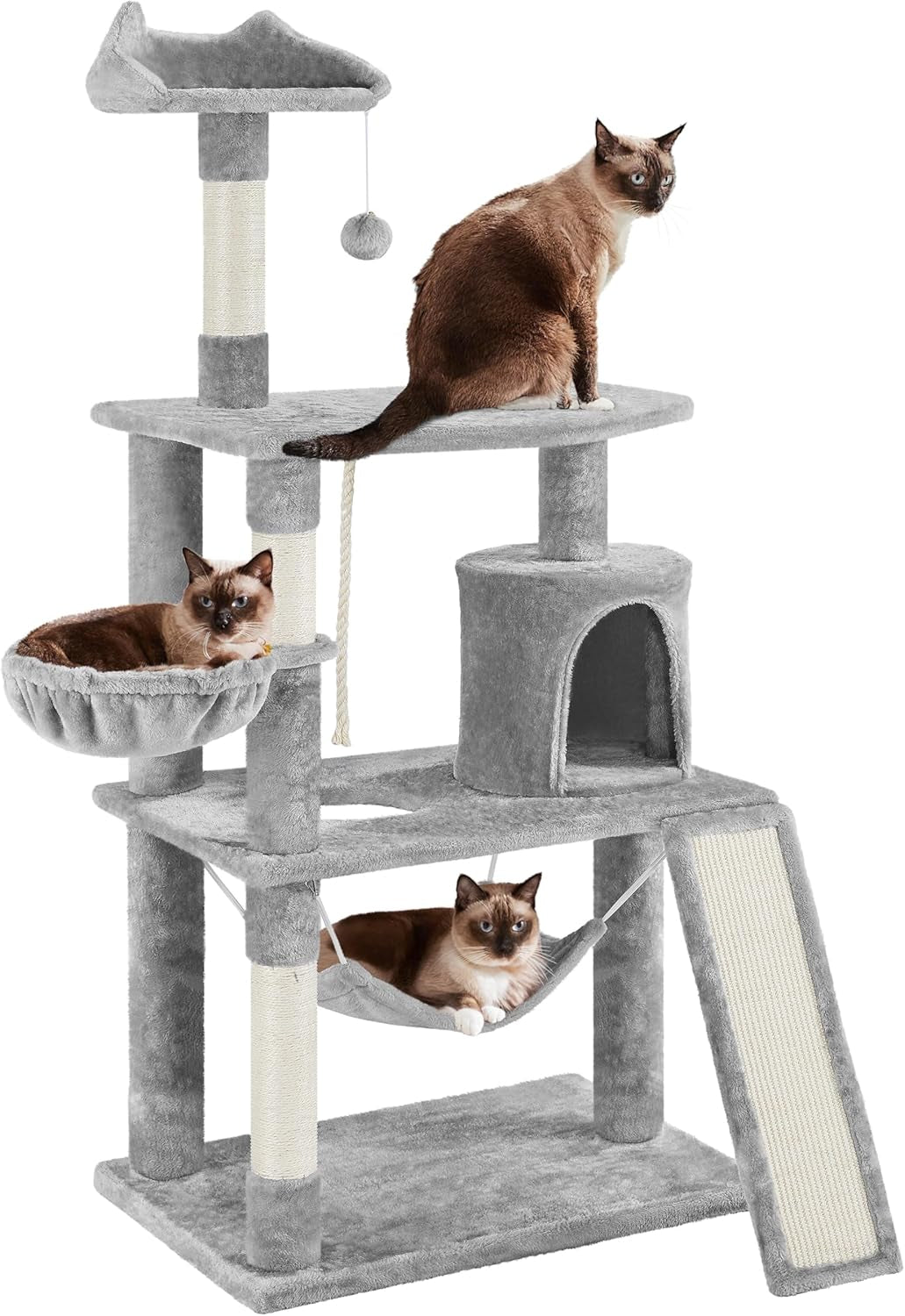 63.5-inch multi-level cat tree tower with scratching posts, platforms, hammock, and condo for cats and kittens
