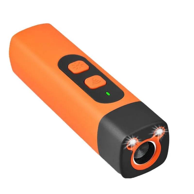 Orange and black Bark Eliminator device with two buttons and dual LED lights for dog barking control
